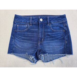 American Eagle Outfitters Hi-Rise Shortie Denim Shorts Womens Size 4 Frayed Hem